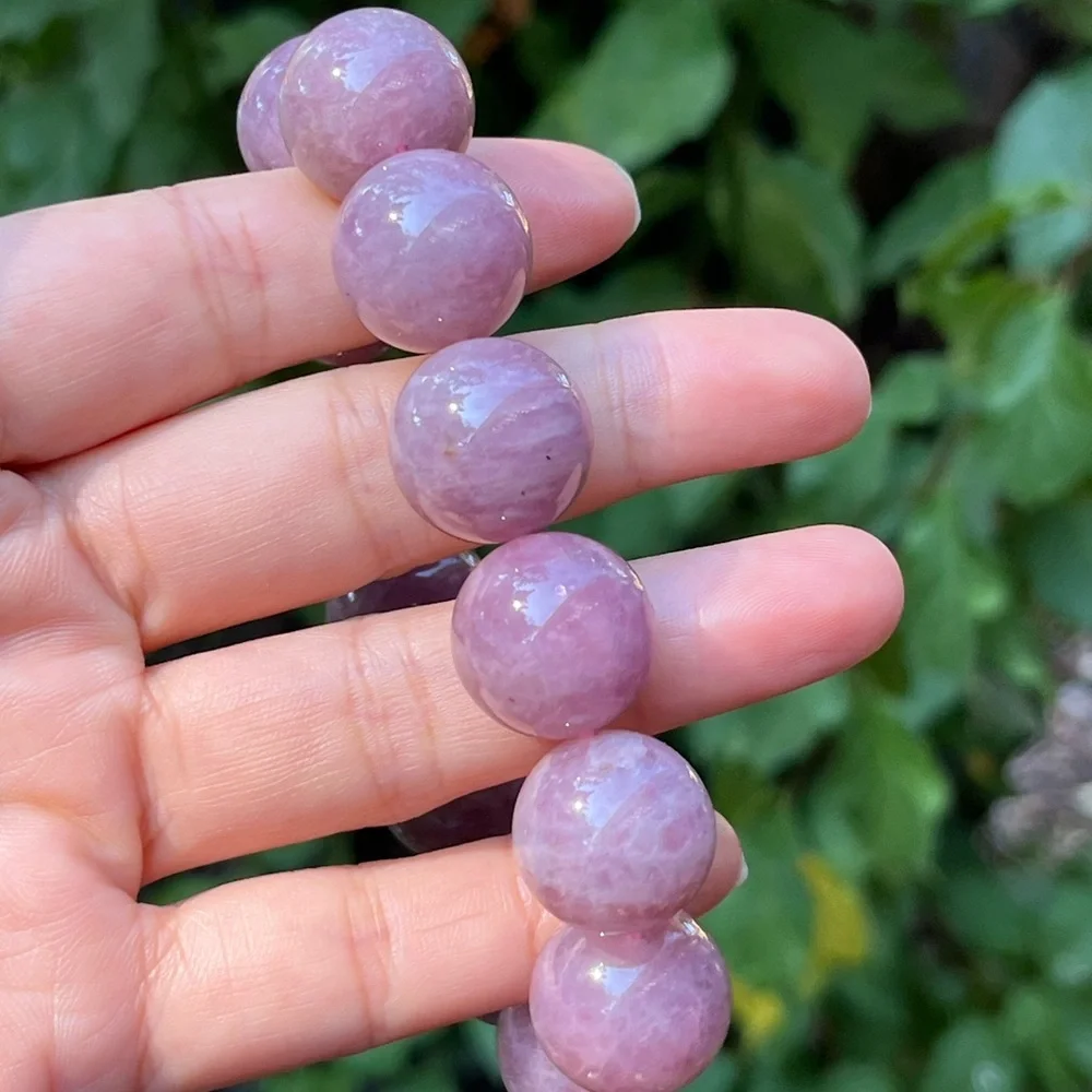 17mm chunky stretchable purple rose quartz bracelet‎